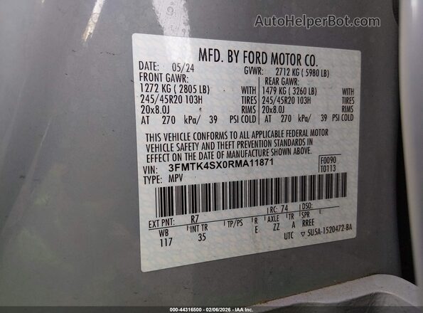 3FMTK4SX0RMA11871 2024 FORD MUSTANG MACH-E Light Blue Вид підкапотного простору