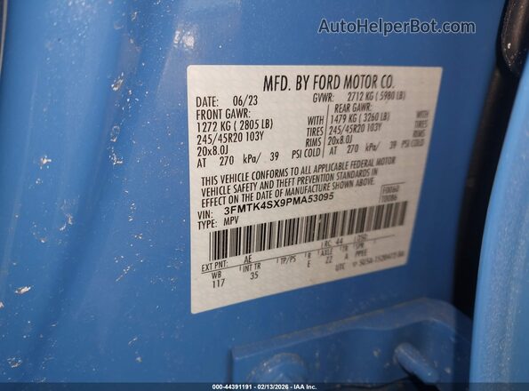 3FMTK4SX9PMA53095 2023 FORD MUSTANG MACH-E Blue Widok komory silnika