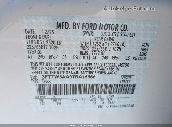 3FTTW8AA9TRA15666 2026 FORD MAVERICK White 