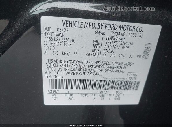3FTTW8E93PRA52461 2023 FORD MAVERICK Black Engine compartment view