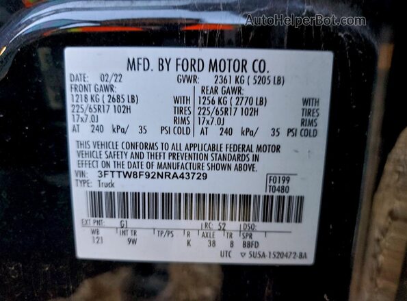 3FTTW8F92NRA43729 2022 FORD MAVERICK Black Вид підкапотного простору