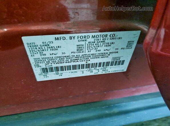 3FTTW8F98PRA10124 2023 FORD MAVERICK Orange 