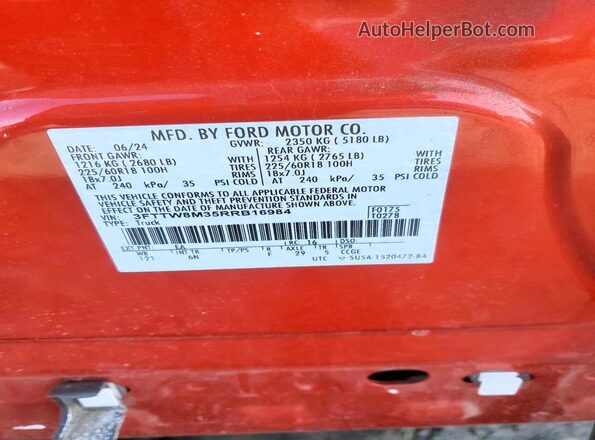 3FTTW8M35RRB16984 2024 FORD MAVERICK Red Շարժիչի բաժամունքի տեսք