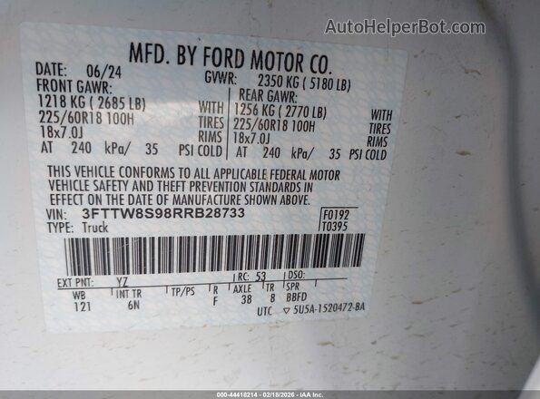3FTTW8S98RRB28733 2024 FORD MAVERICK White Вид підкапотного простору