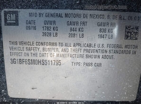 3G1BF6SM0HS511795 2017 CHEVROLET CRUZE Black Вид підкапотного простору