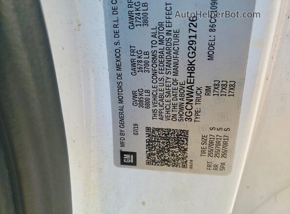 3GCNWAEH8KG291726 2019 CHEVROLET SILVERADO White 