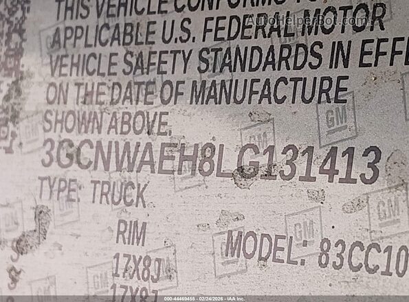 3GCNWAEH8LG131413 2020 CHEVROLET SILVERADO White Vista del compartimento del motor