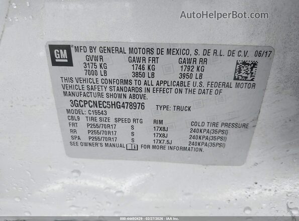 3GCPCNEC5HG478976 2017 CHEVROLET SILVERADO Silver 