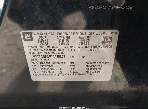 3GCPCREC2GG115377 2016 CHEVROLET SILVERADO Black Vista del compartimento del motor