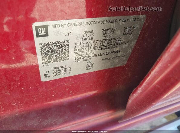 3GCPWCED3KG224064 2019 CHEVROLET SILVERADO Red 