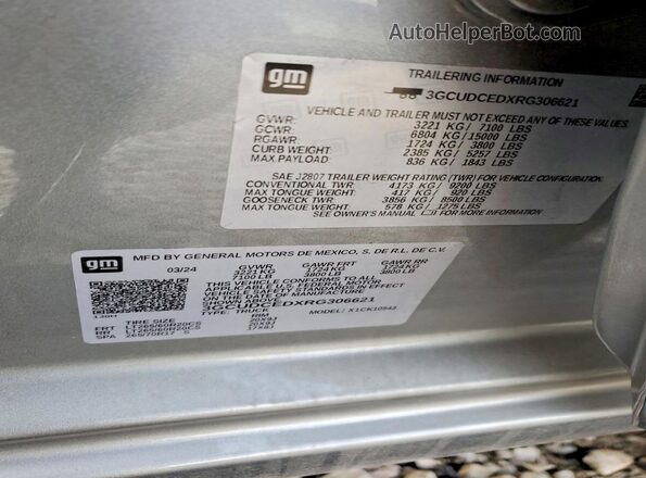 3GCUDCEDXRG306621 2024 CHEVROLET SILVERADO Серебряный Вид наклейки с VIN-кодом