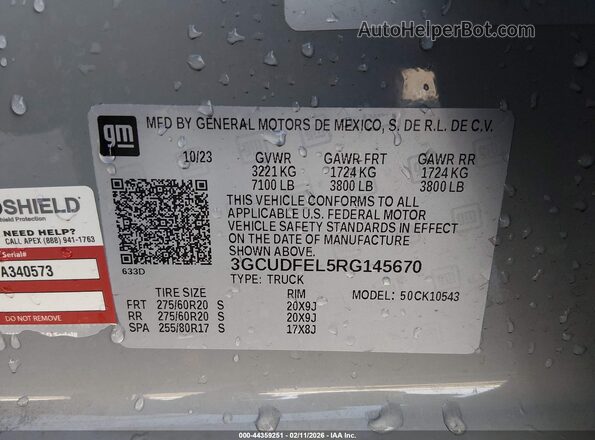 3GCUDFEL5RG145670 2024 CHEVROLET SILVERADO Gray Vista del compartimento del motor