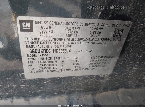 3GCUKREC1HG306814 2017 CHEVROLET SILVERADO Black Вид підкапотного простору