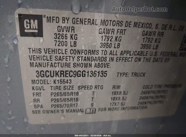3GCUKREC9GG136135 2016 CHEVROLET SILVERADO Gray Շարժիչի բաժամունքի տեսք