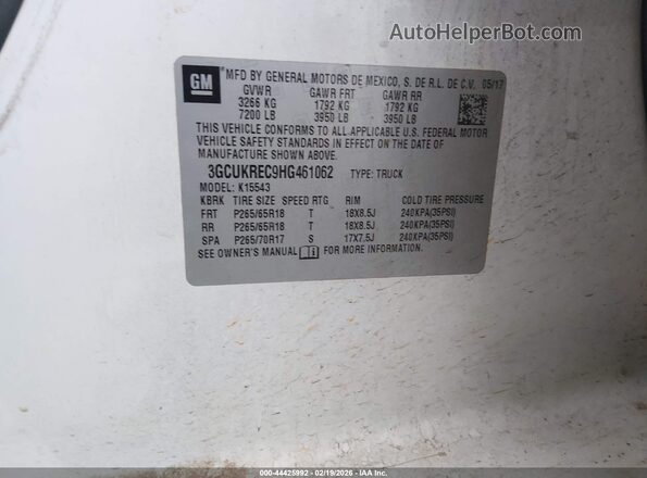 3GCUKREC9HG461062 2017 CHEVROLET SILVERADO White Вид підкапотного простору
