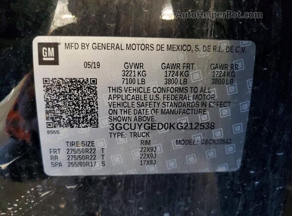 3GCUYGED0KG212538 2019 CHEVROLET 1500 Black Вид підкапотного простору
