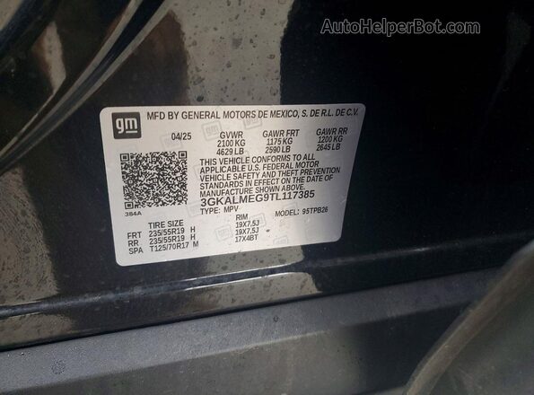 3GKALMEG9TL117385 2026 GMC TERRAIN Black VIN კოდის სტიკერის ხედი
