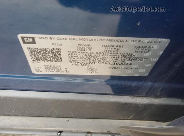 3GKALMEV0KL292914 2019 GMC TERRAIN Blue 