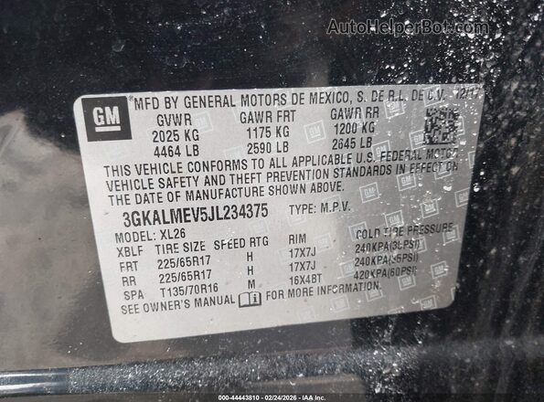 3GKALMEV5JL234375 2018 GMC TERRAIN Black ძრავის განყოფილების ხედი