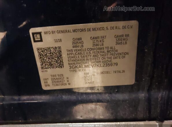 3GKALMEV7KL235979 2019 GMC TERRAIN Blue 