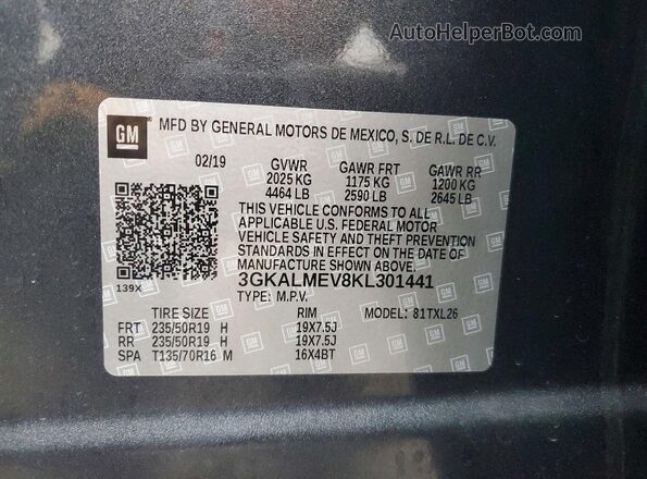 3GKALMEV8KL301441 2019 GMC TERRAIN Charcoal 