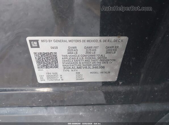 3GKALMEV9JL346306 2018 GMC TERRAIN Black Engine compartment view