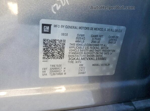 3GKALMEVXKL155981 2019 GMC TERRAIN Серый 
