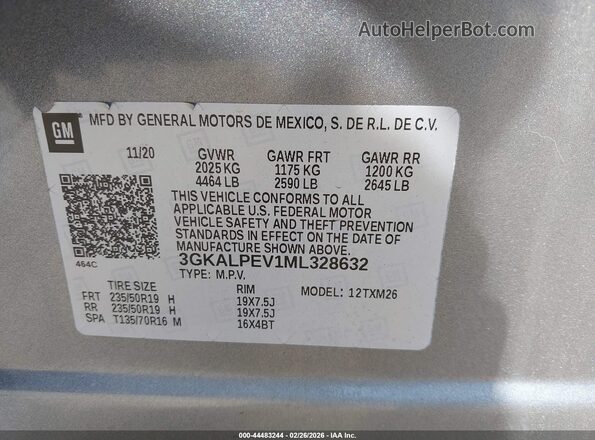 3GKALPEV1ML328632 2021 GMC TERRAIN Gray ძრავის განყოფილების ხედი