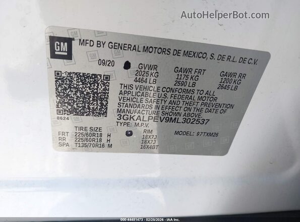 3GKALPEV9ML302537 2021 GMC TERRAIN White Widok komory silnika