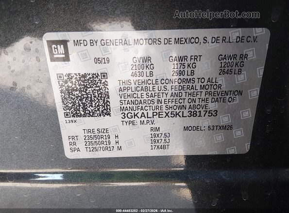 3GKALPEX5KL381753 2019 GMC TERRAIN Gray 