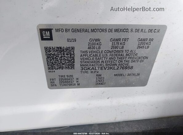 3GKALTEV3KL276958 2019 GMC TERRAIN White 