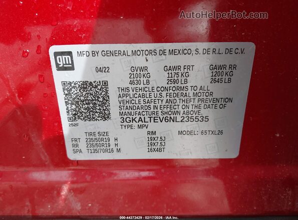 3GKALTEV6NL235535 2022 GMC TERRAIN Красный Вид подкапотного пространства
