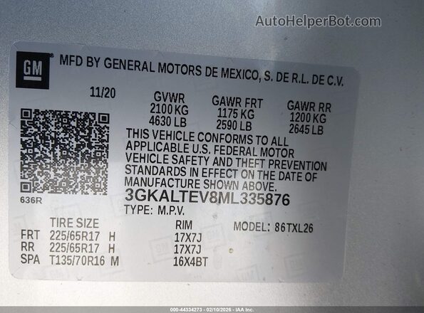 3GKALTEV8ML335876 2021 GMC TERRAIN Silver Engine compartment view