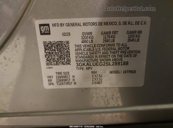 3GKALUEG2SL289188 2025 GMC TERRAIN Silver ძრავის განყოფილების ხედი