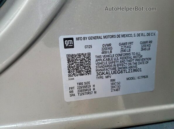 3GKALUEG6TL219601 2026 GMC TERRAIN Tan VIN კოდის სტიკერის ხედი