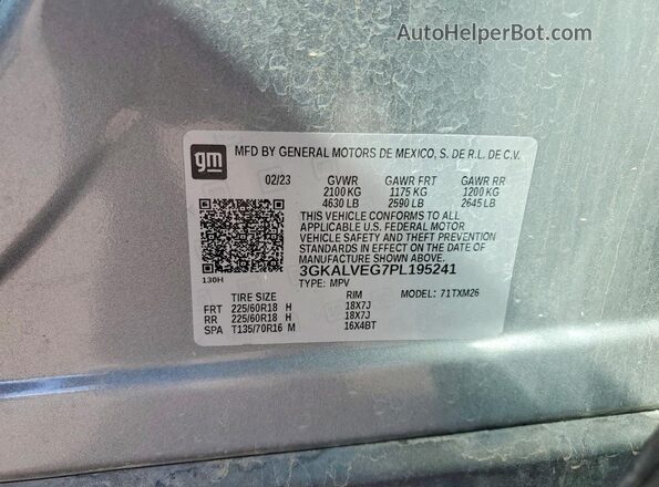 3GKALVEG7PL195241 2023 GMC TERRAIN Серебряный Вид наклейки с VIN-кодом
