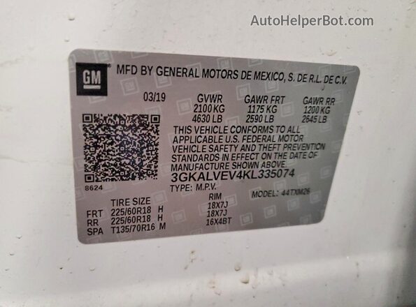 3GKALVEV4KL335074 2019 GMC TERRAIN White 