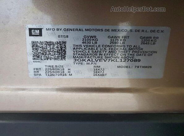 3GKALVEV7KL127089 2019 GMC TERRAIN Tan 
