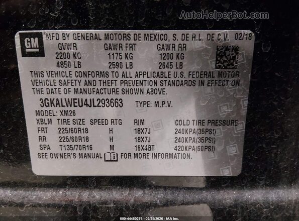 3GKALWEU4JL293663 2018 GMC TERRAIN Black Widok komory silnika