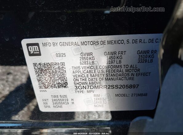 3GN7DMRR2SS205897 2025 CHEVROLET EQUINOX Black 