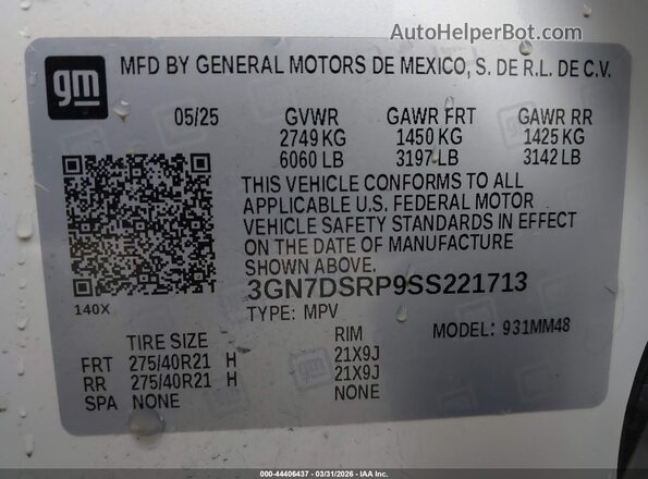 3GN7DSRP9SS221713 2025 CHEVROLET EQUINOX White Vista del compartimento del motor