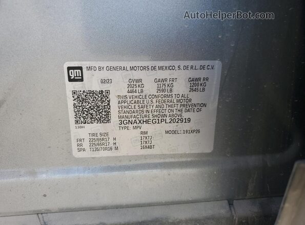 3GNAXHEG1PL202919 2023 CHEVROLET EQUINOX Серебряный 