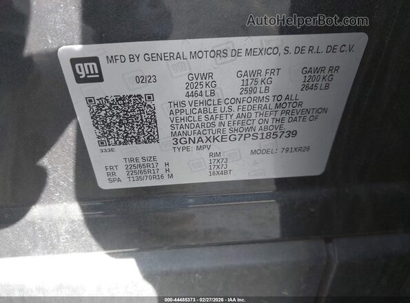 3GNAXKEG7PS185739 2023 CHEVROLET EQUINOX Серый Вид подкапотного пространства
