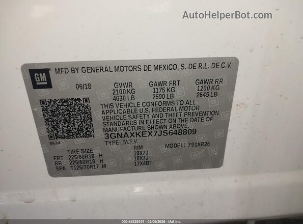 3GNAXKEX7JS648809 2018 CHEVROLET EQUINOX White Engine compartment view