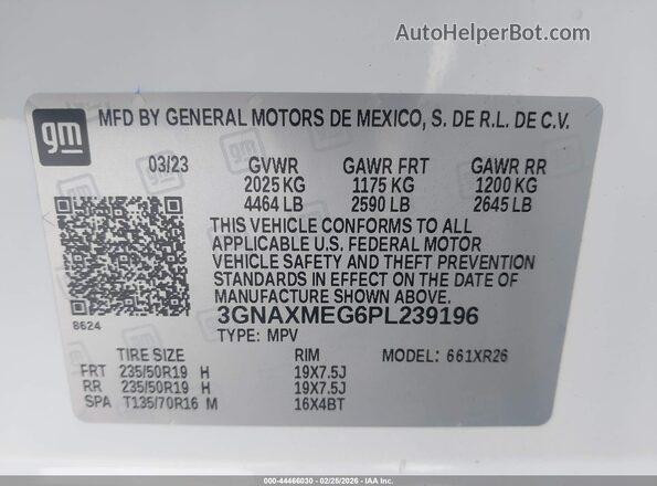 3GNAXMEG6PL239196 2023 CHEVROLET EQUINOX White 