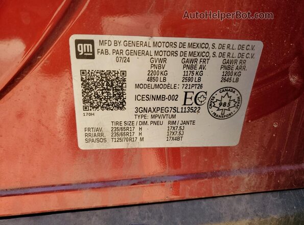 3GNAXPEG7SL113522 2025 CHEVROLET EQUINOX Maroon VIN կոդի պիտակի տեսք