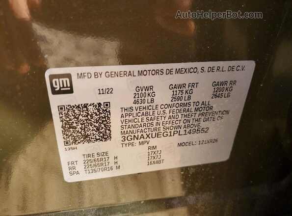 3GNAXUEG1PL149552 2023 CHEVROLET EQUINOX Gray Vista de la etiqueta del VIN