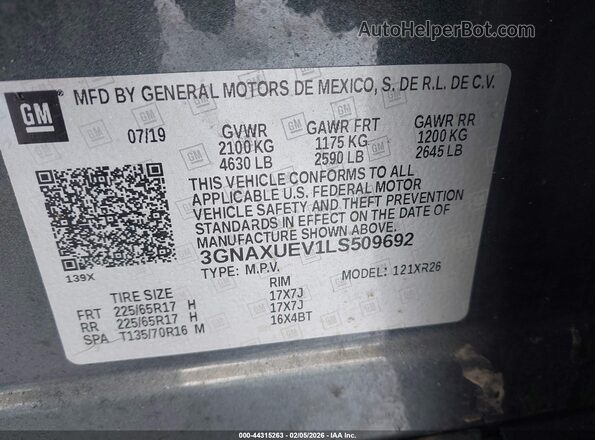 3GNAXUEV1LS509692 2020 CHEVROLET EQUINOX Gray Widok komory silnika