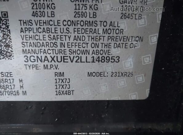 3GNAXUEV2LL148953 2020 CHEVROLET EQUINOX Black Вид підкапотного простору