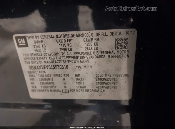 3GNAXVEV8JS530316 2018 CHEVROLET EQUINOX Blue Vista del compartimento del motor